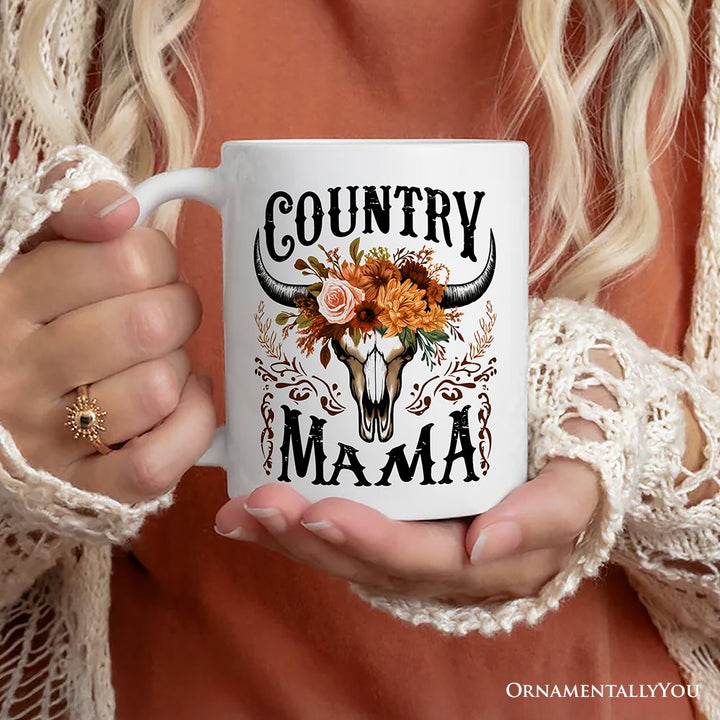 Country Mama Floral Vintage Mug, Western Buffalo Skull Gift for Moms Personalized Ceramic Mug OrnamentallyYou 