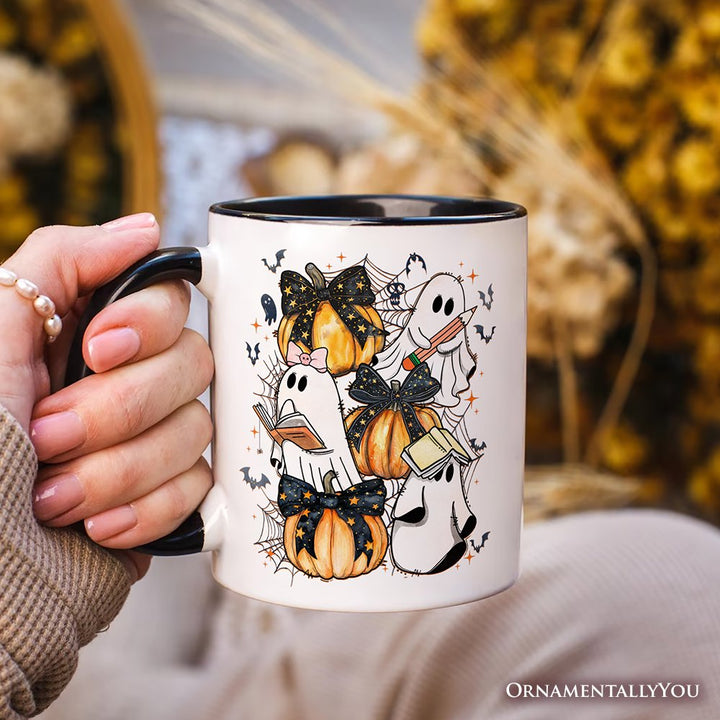 Cute Ghost Teacher Halloween Personalized Mug, Retro Boo Spooky School Gift with Custom Name Personalized Ceramic Mug OrnamentallyYou 