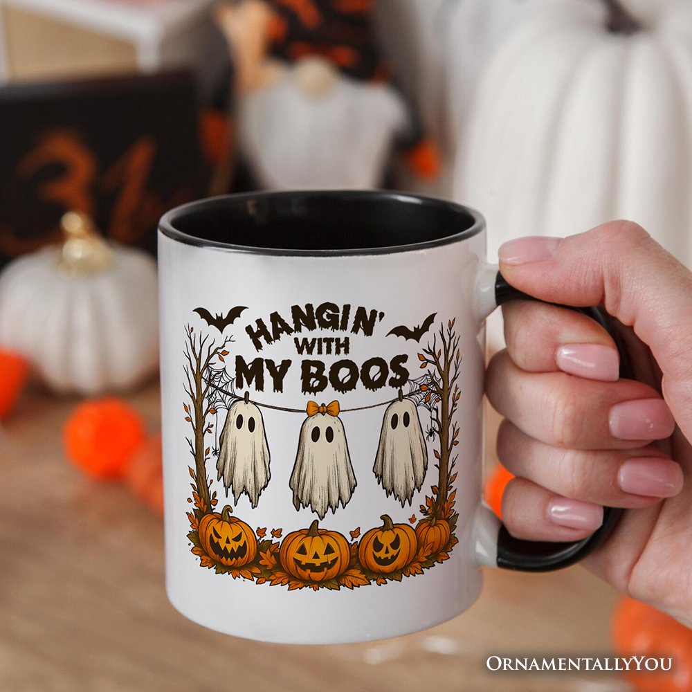 Hanging with My Boos Ghost Personalized Mug, Funny Halloween Spooky Season Gift with Custom Name Personalized Ceramic Mug OrnamentallyYou 