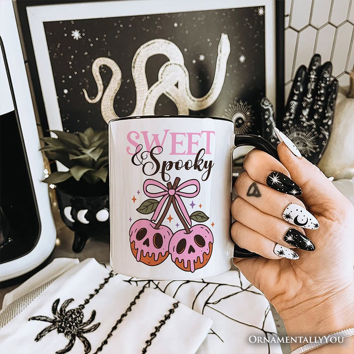 Sweet and Spooky Poison Cherries Halloween Personalized Mug, Coquette Skulls Gift with Custom Name Personalized Ceramic Mug OrnamentallyYou 