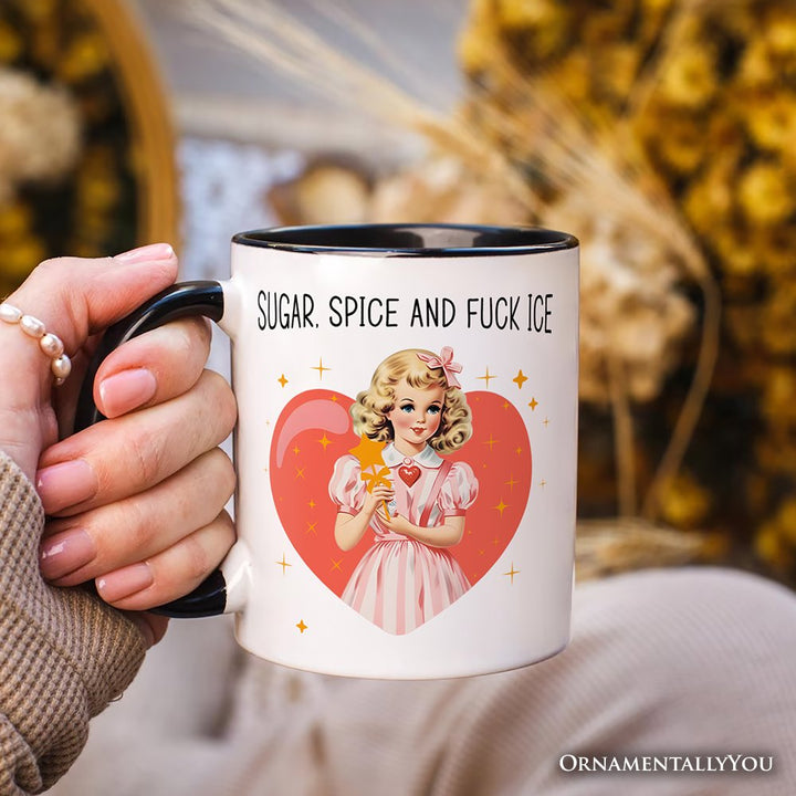 Sugar Spice and Fuck Ice Retro Protest Personalized Mug, Vintage Social Justice Gift with Custom Name Personalized Ceramic Mug OrnamentallyYou 