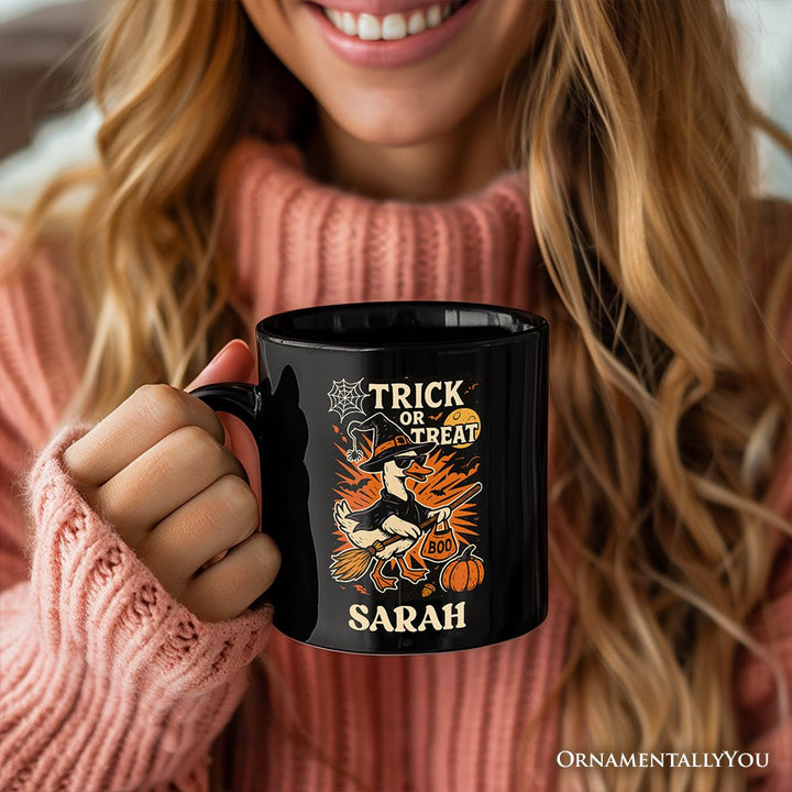 Trick or Treat Goose Personalized Mug, Vintage Halloween Witch Gift with Custom Name Personalized Ceramic Mug OrnamentallyYou 