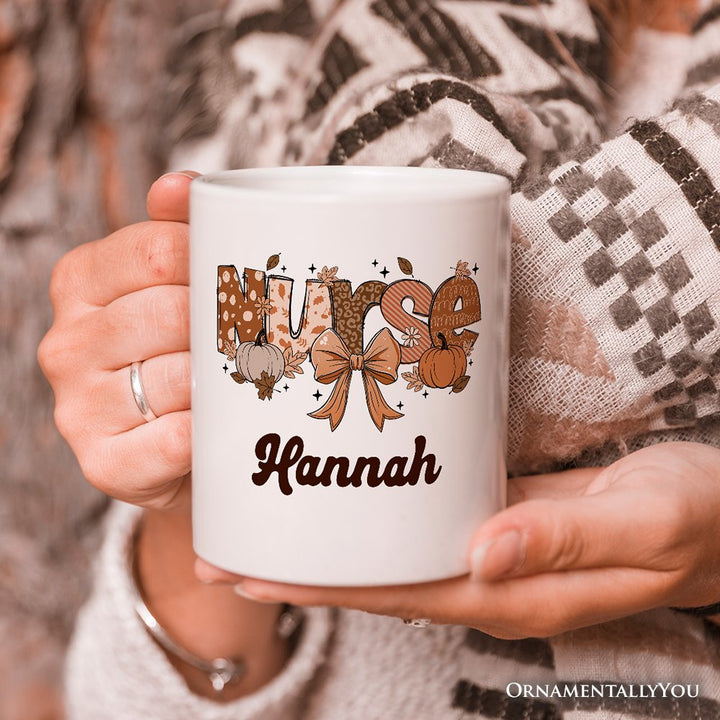 Nurse Coquette Autumn Personalized Mug, Cozy Fall Pumpkins Gift with Custom Name Personalized Ceramic Mug OrnamentallyYou 