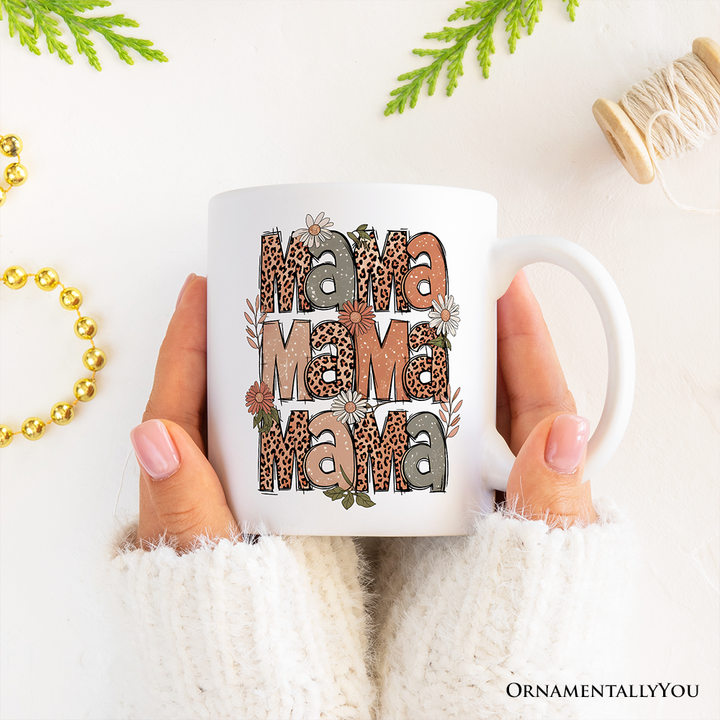 Leopard Mama Floral Mug, Retro Wildflowers Gift for Mothers