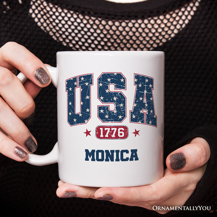 USA 1776 Stars Personalized Mug, Bold Patriotic Gift with Custom Name