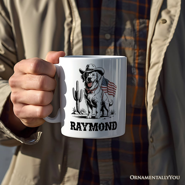 American Cowboy Dog Personalized Mug, Western 4th of July Gift with Custom Name Personalized Ceramic Mug OrnamentallyYou 