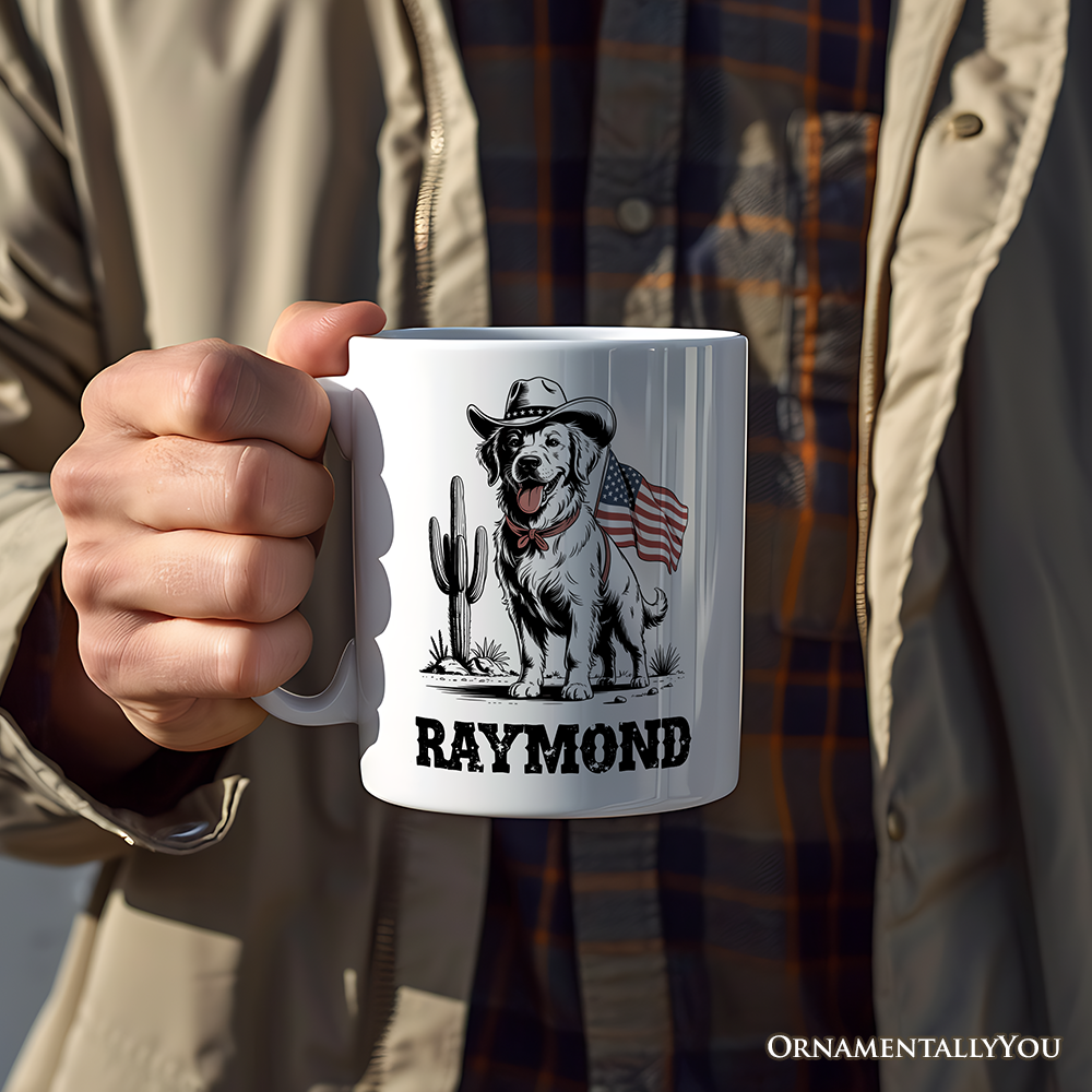 American Cowboy Dog Personalized Mug, Western 4th of July Gift with Custom Name