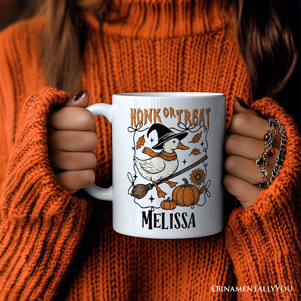 Honk or Treat Goose Personalized Mug, Hilarious Halloween Gift with Custom Name Personalized Ceramic Mug OrnamentallyYou 