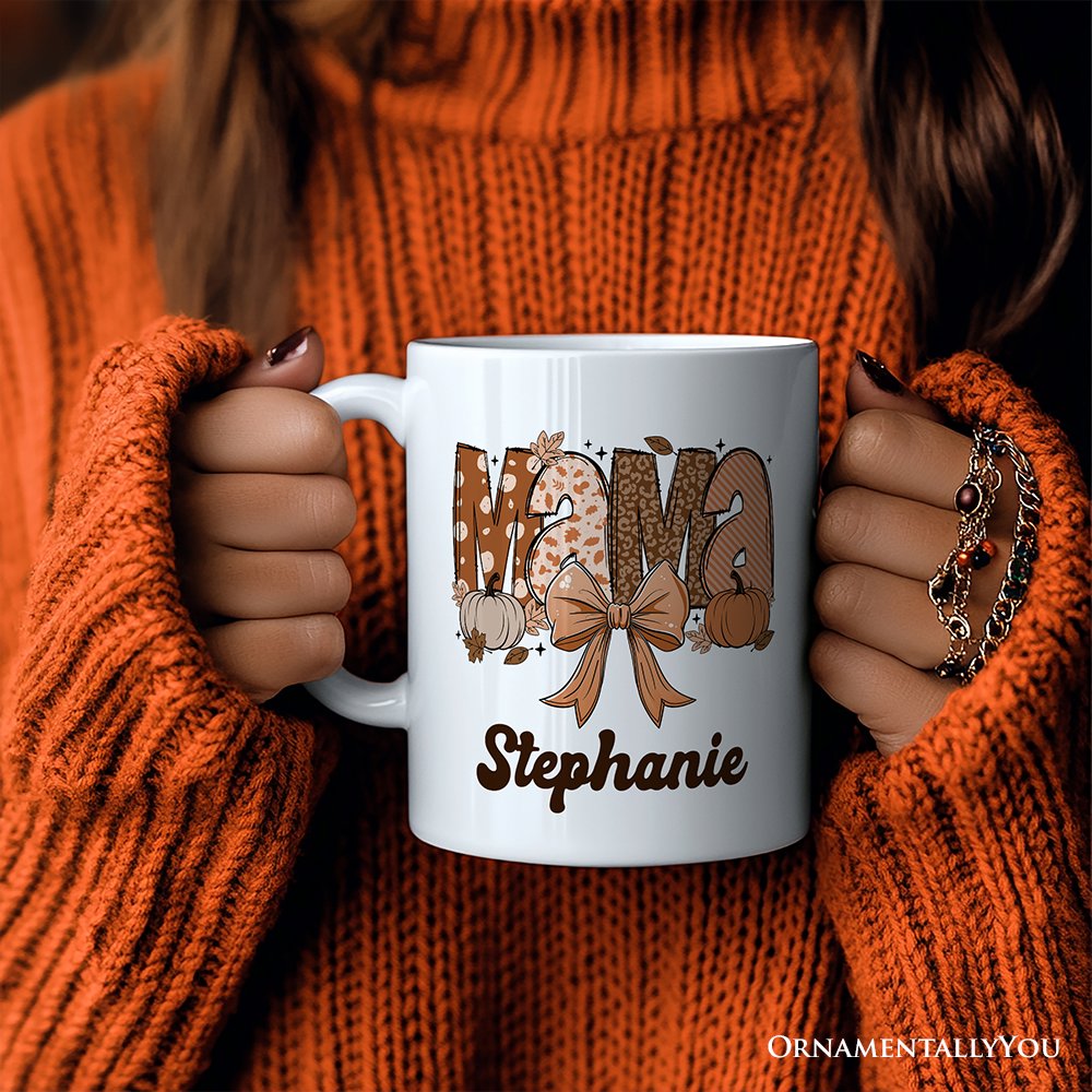 Mama Coquette Autumn Personalized Mug, Cozy Fall Pumpkins Gift for Mothers with Custom Name Personalized Ceramic Mug OrnamentallyYou 