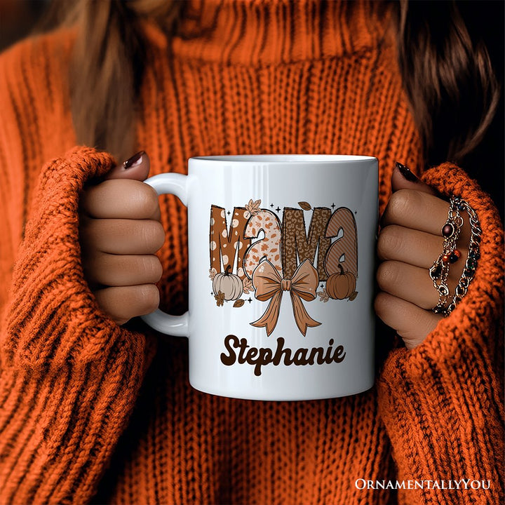 Mama Coquette Autumn Personalized Mug, Cozy Fall Pumpkins Gift for Mothers with Custom Name Personalized Ceramic Mug OrnamentallyYou 