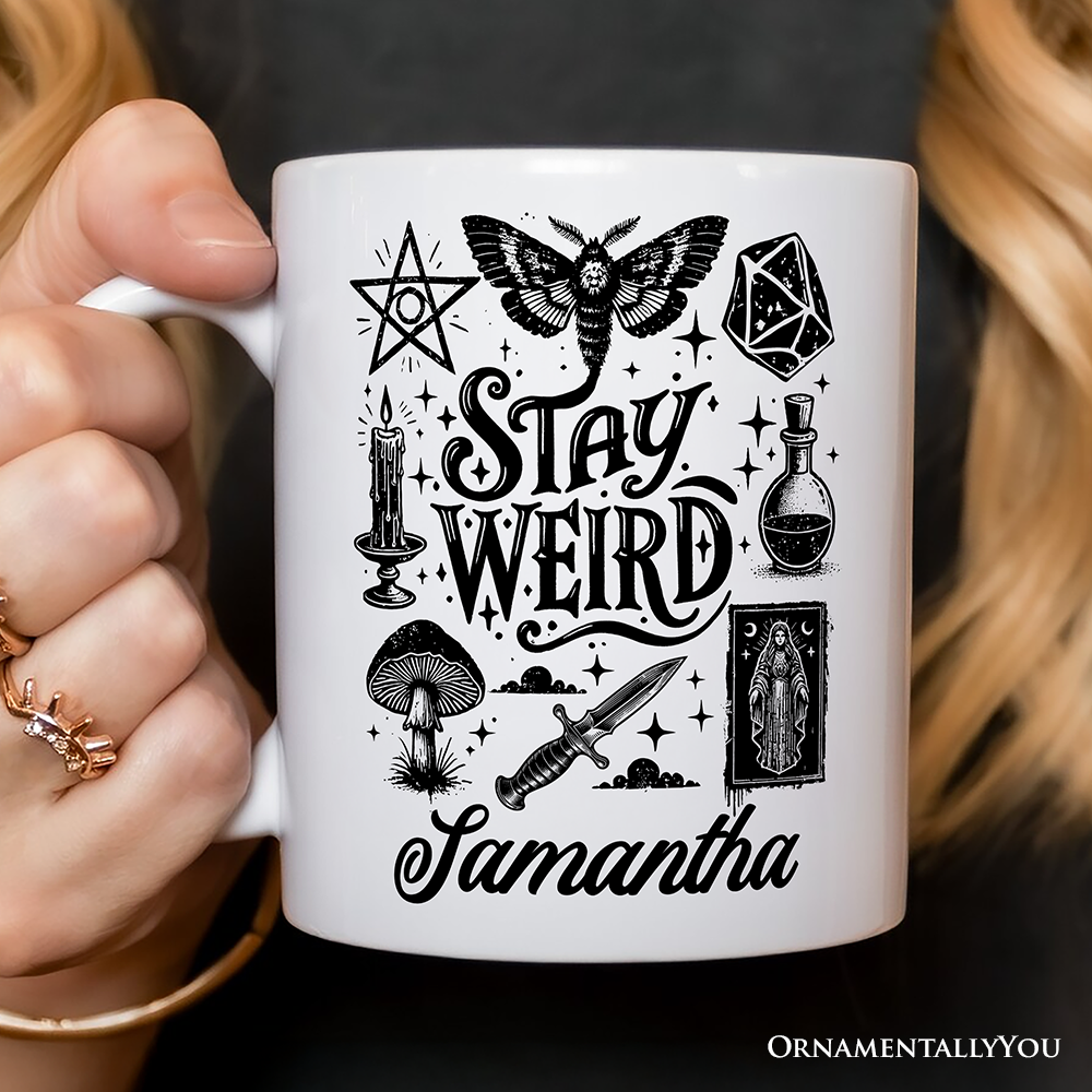 Stay Weird Witchy Vibes Personalized Mug, Mystical Halloween Gift with Custom Name