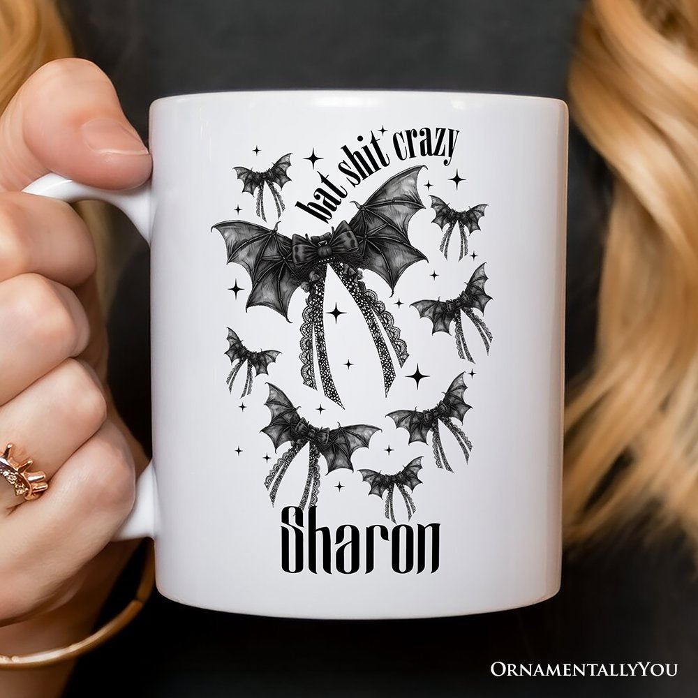Bat Shit Crazy Coquette Bats Personalized Mug, Funny Halloween Gift with Custom Name Personalized Ceramic Mug OrnamentallyYou 