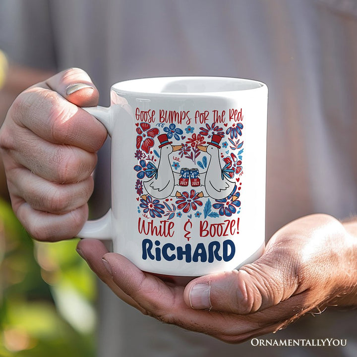 Goose Bumps for the Red, White & Booze Personalized Mug, Funny 4th of July Gift with Custom Name Personalized Ceramic Mug OrnamentallyYou 