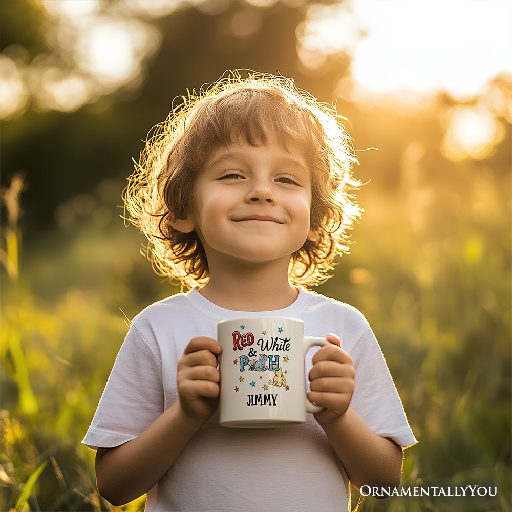 Patriotic 4th of July Red White & Proud Personalized Mug, Cute Bear USA Stars Gift with Custom Name Personalized Ceramic Mug OrnamentallyYou 
