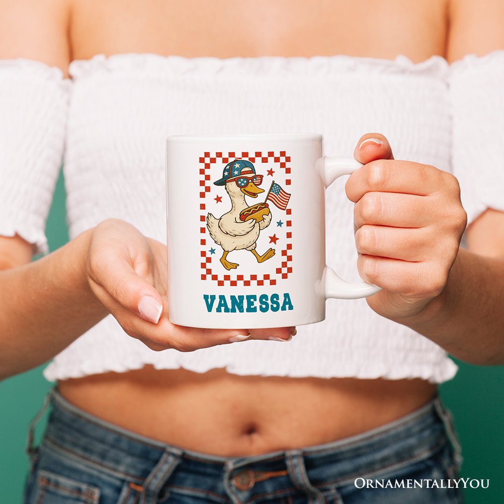 4th of July Patriotic Duck Personalized Mug, Funny Independence Day Gift with Custom Name Personalized Ceramic Mug OrnamentallyYou 