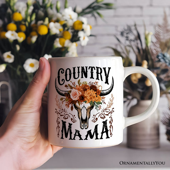 Country Mama Floral Vintage Mug, Western Buffalo Skull Gift for Moms Personalized Ceramic Mug OrnamentallyYou 