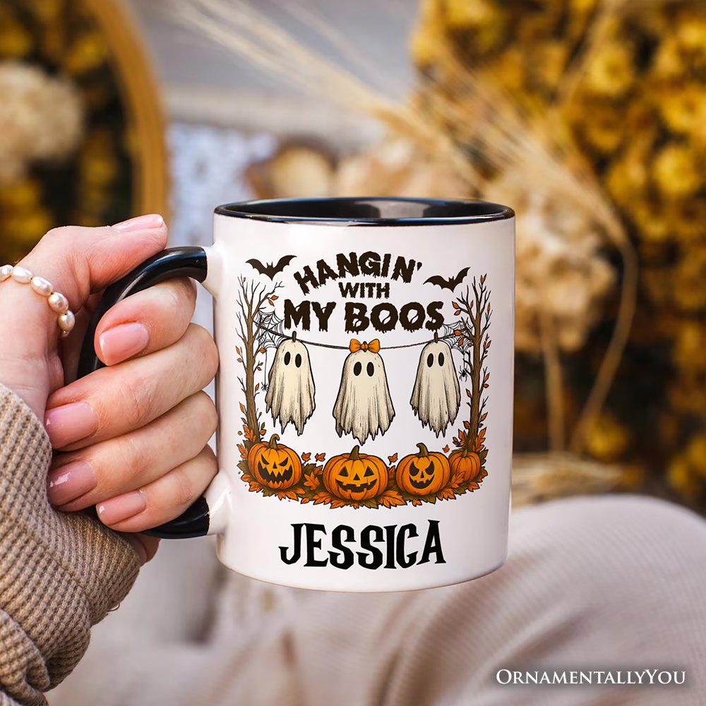 Hanging with My Boos Ghost Personalized Mug, Funny Halloween Spooky Season Gift with Custom Name Personalized Ceramic Mug OrnamentallyYou 