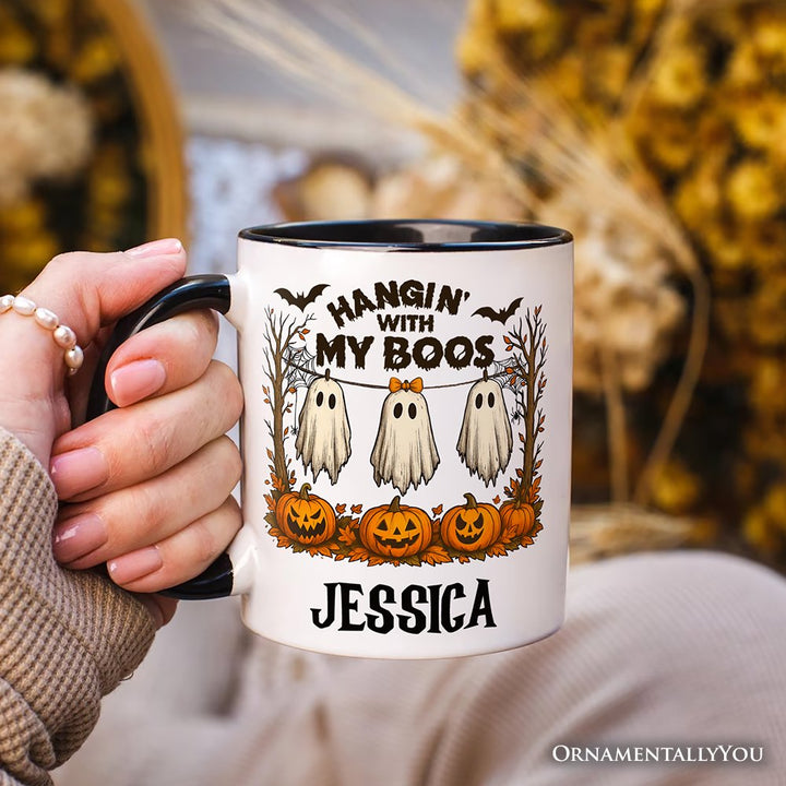 Hanging with My Boos Ghost Personalized Mug, Funny Halloween Spooky Season Gift with Custom Name Personalized Ceramic Mug OrnamentallyYou 