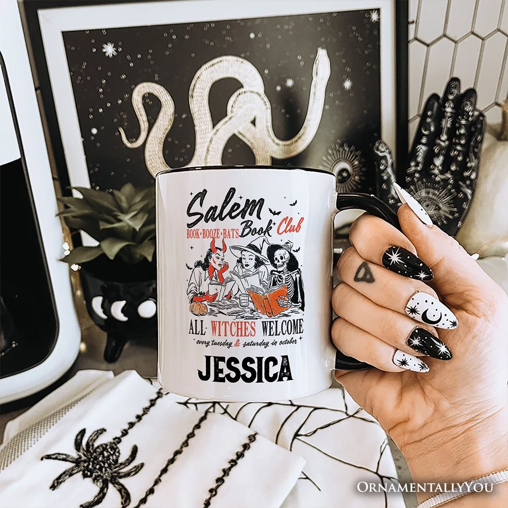Salem Book Club Witches Personalized Mug, Spooky Halloween Reading Girl Gift with Custom Name Personalized Ceramic Mug OrnamentallyYou 