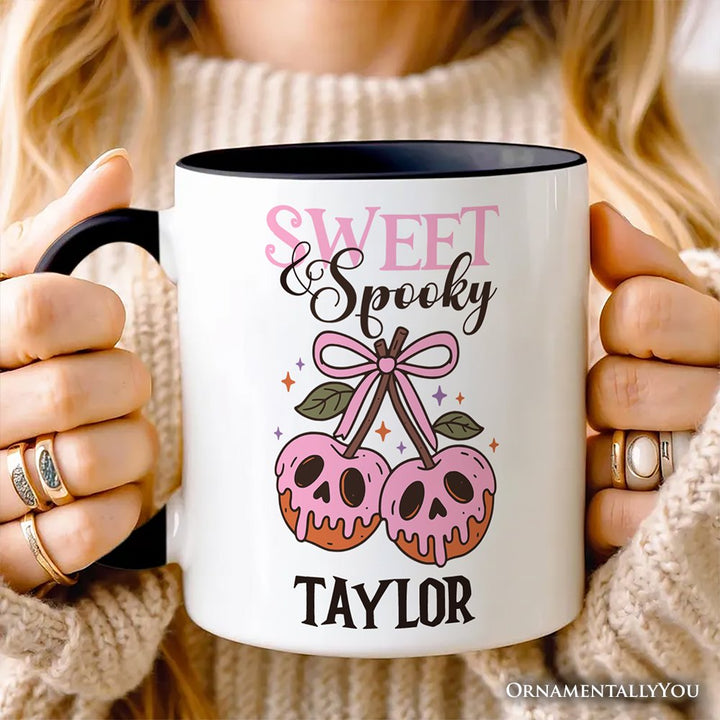 Sweet and Spooky Poison Cherries Halloween Personalized Mug, Coquette Skulls Gift with Custom Name Personalized Ceramic Mug OrnamentallyYou 
