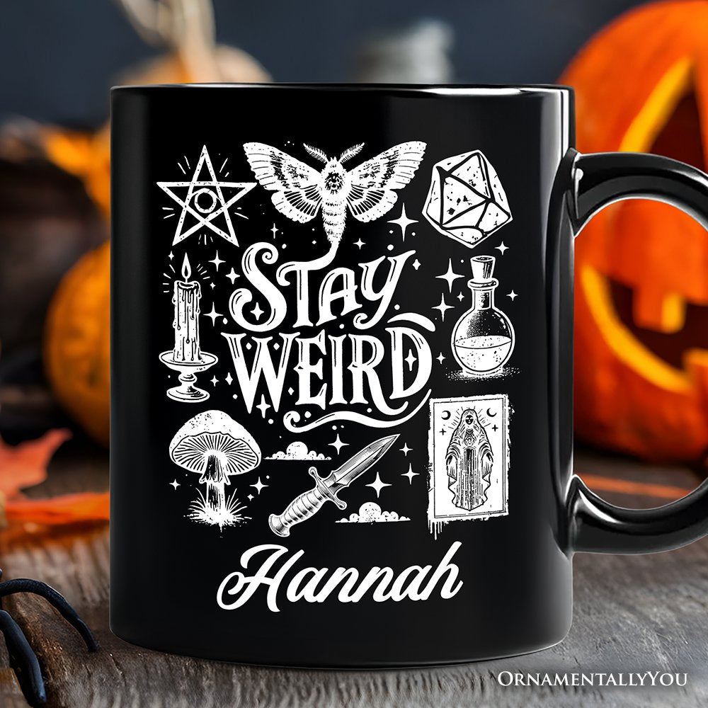Stay Weird Witchy Vibes Personalized Mug, Mystical Halloween Gift with Custom Name Personalized Ceramic Mug OrnamentallyYou Black Customized 