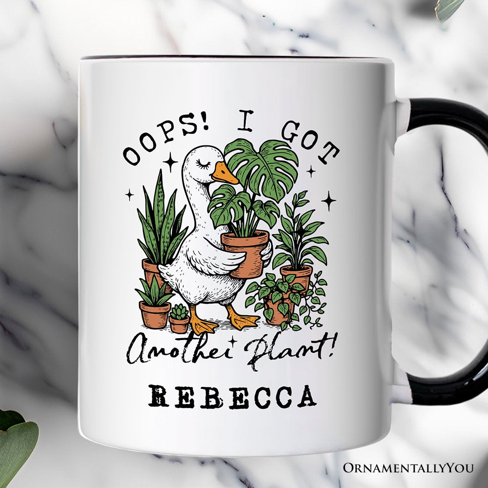 Oops I Got Another Plant Goose Personalized Mug, Sarcastic Gardening Humor Gift with Custom Name Personalized Ceramic Mug OrnamentallyYou White - Black Customized 