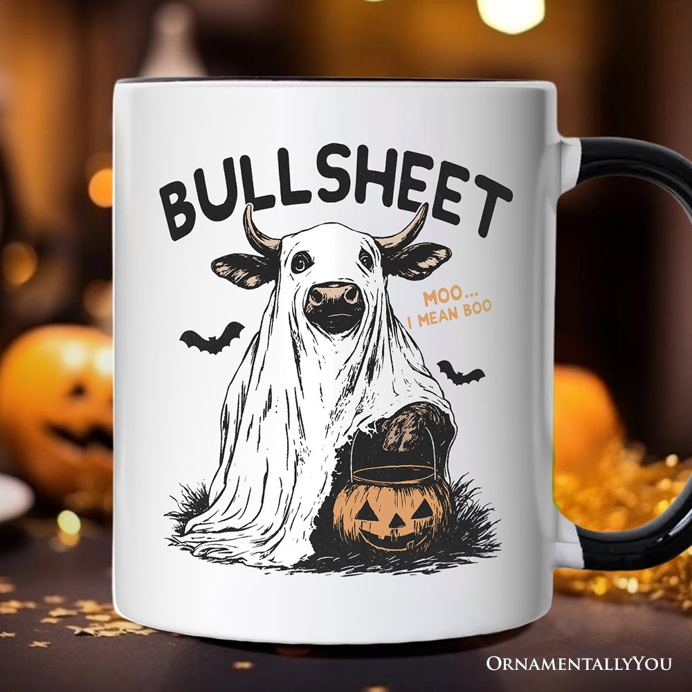 Bullsheet Halloween Bull Personalized Mug, Hilarious Cow Gift with Custom Name Personalized Ceramic Mug OrnamentallyYou 
