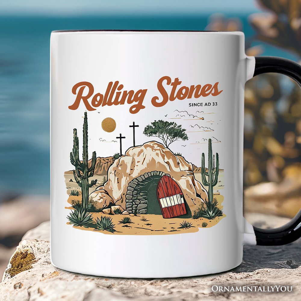 Rolling Stones Christian Personalized Mug, He is Risen Easter Gift with Custom Name Personalized Ceramic Mug OrnamentallyYou 
