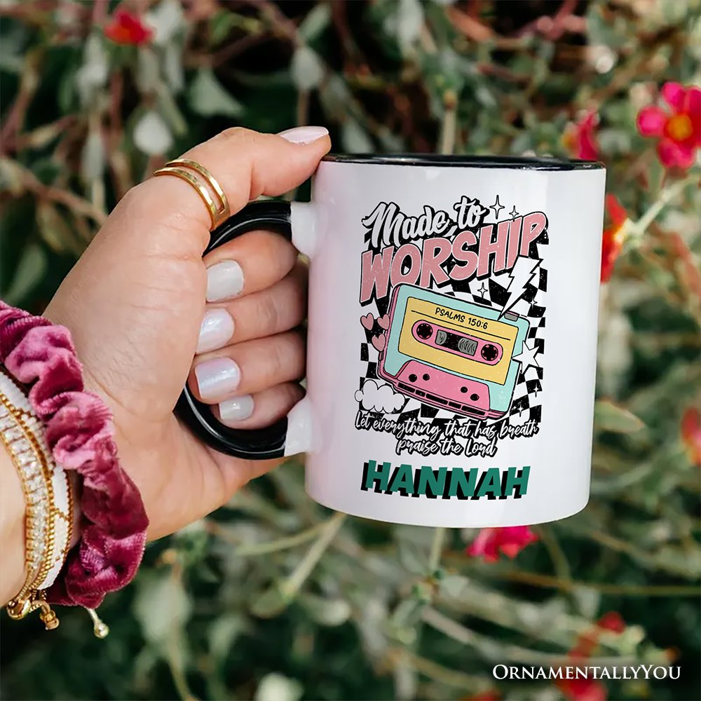 Made to Worship Christian Retro Personalized Mug, Psalm 150:6 Bible Verse Gift with Custom Name Personalized Ceramic Mug OrnamentallyYou 
