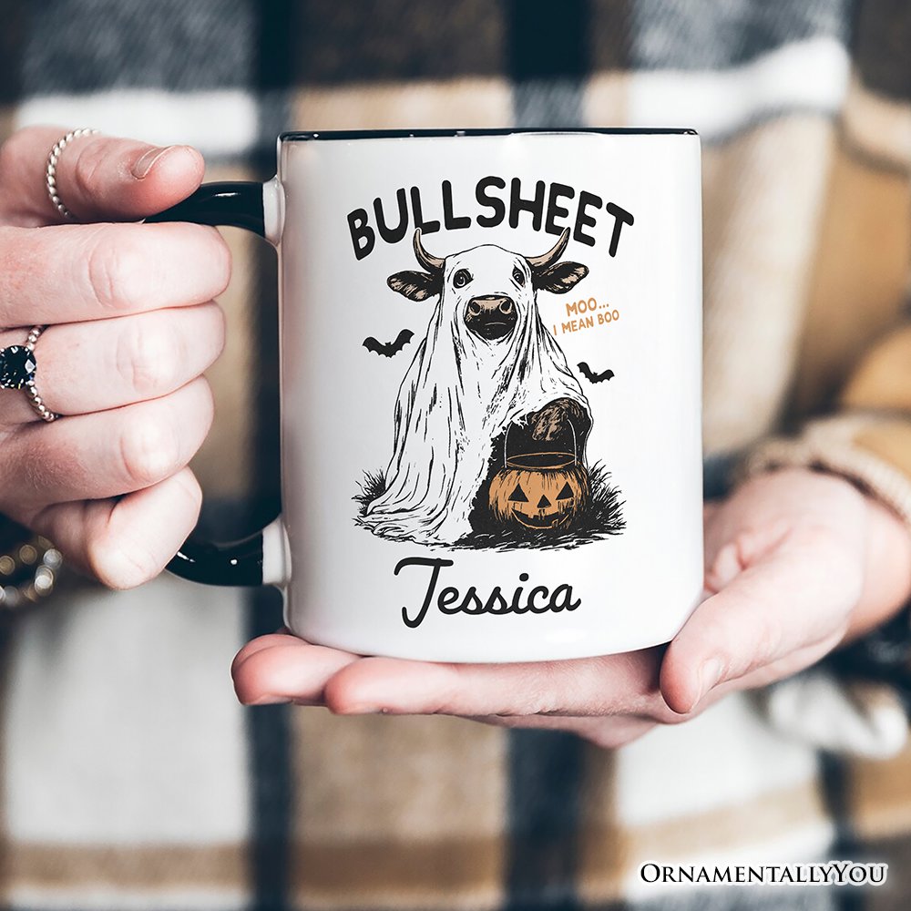 Bullsheet Halloween Bull Personalized Mug, Hilarious Cow Gift with Custom Name Personalized Ceramic Mug OrnamentallyYou 