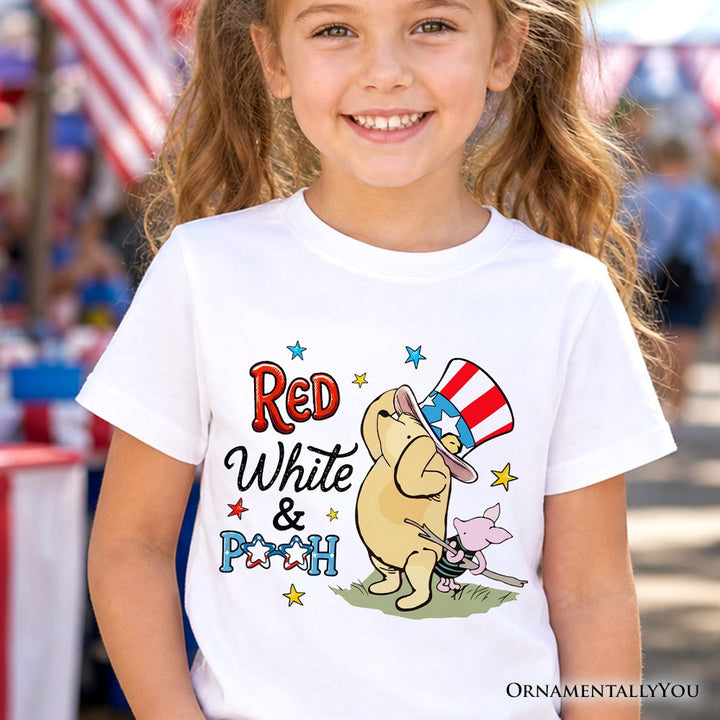 Kids Red White & Proud Winnie-the-Pooh T-Shirt, 1926 A.A. Milne Youth Patriotic 4th of July Tee Kid's T-Shirts OrnamentallyYou 