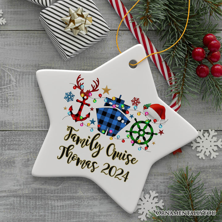 Personalized Cruise Vacation Buffalo Plaid Leopard Merry Christmas Ornament Gift