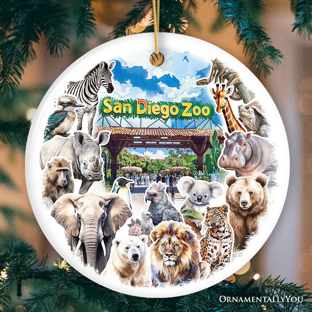 Artistic San Diego Zoo Classic Handcrafted Ornament, California State Ceramic Souvenir and Tree Decor Ceramic Ornament OrnamentallyYou Circle Version 1 