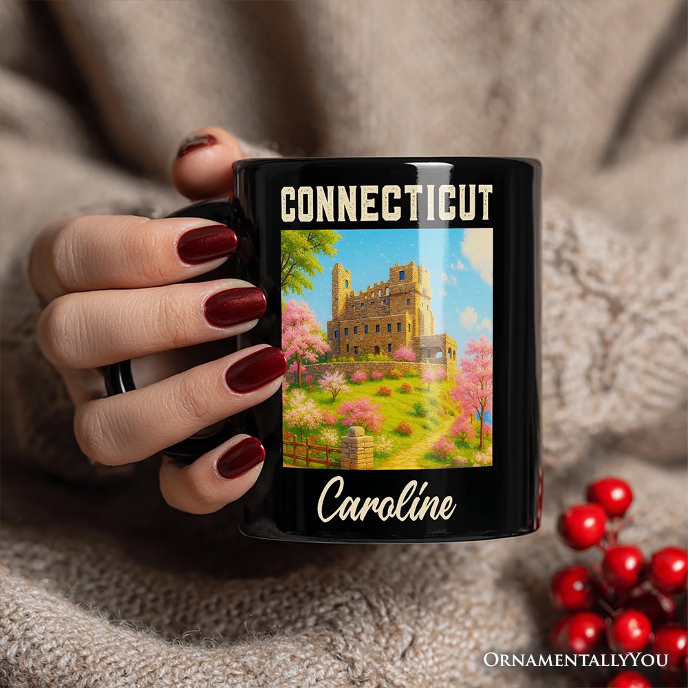 Charming Connecticut State Gillette Castle Personalized Mug, Historic Landmark Gift and New England Travel Keepsake Souvenir with Custom Name Personalized Ceramic Mug OrnamentallyYou 