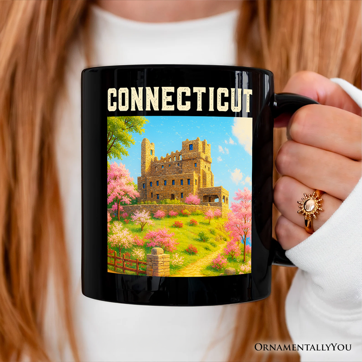 Charming Connecticut State Gillette Castle Personalized Mug, Historic Landmark Gift and New England Travel Keepsake Souvenir with Custom Name