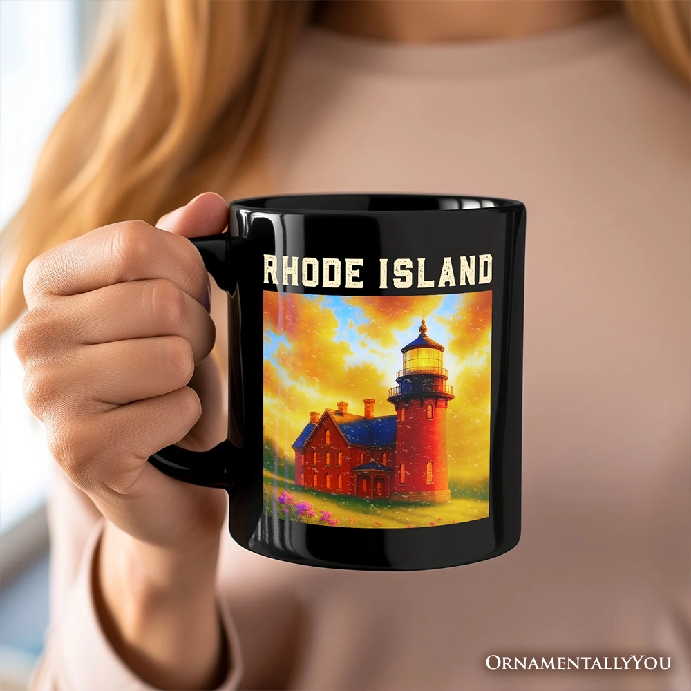 Charming Rhode Island State Southeast Lighthouse Personalized Mug, Block Island Coastal Landmark Gift and Seaside Souvenir with Custom Name
