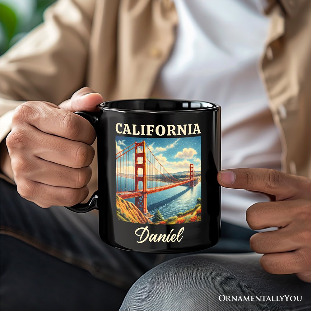 Classic California State Golden Gate Bridge Personalized Mug, San Francisco Bay Gift and Coastal Landmark Souvenir with Custom Name Personalized Ceramic Mug OrnamentallyYou 