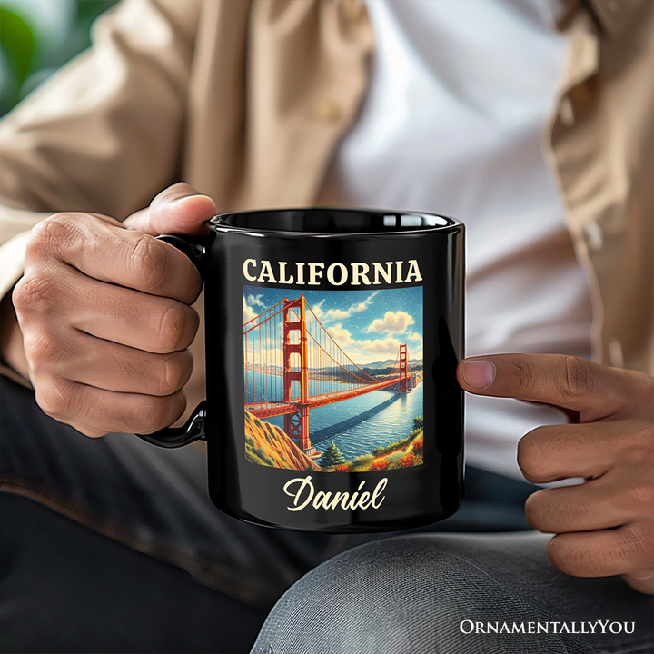Classic California State Golden Gate Bridge Personalized Mug, San Francisco Bay Gift and Coastal Landmark Souvenir with Custom Name