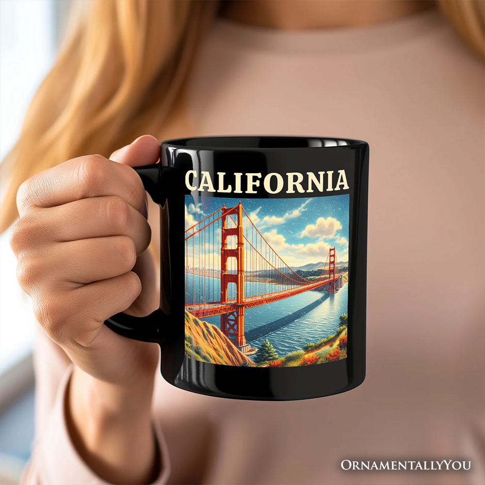 Classic California State Golden Gate Bridge Personalized Mug, San Francisco Bay Gift and Coastal Landmark Souvenir with Custom Name