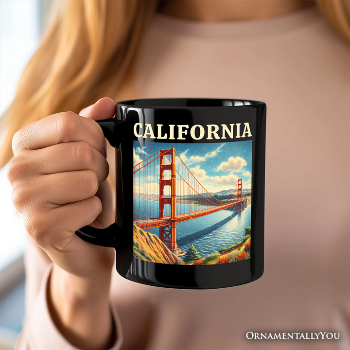 Classic California State Golden Gate Bridge Personalized Mug, San Francisco Bay Gift and Coastal Landmark Souvenir with Custom Name