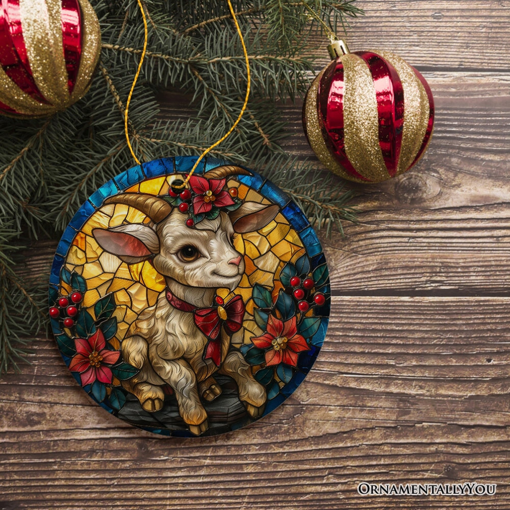 Elegant Goat Stained Glass Theme Ceramic Ornament, Billy Buck and Doe Mountain Animal Decor Ceramic Ornament OrnamentallyYou 