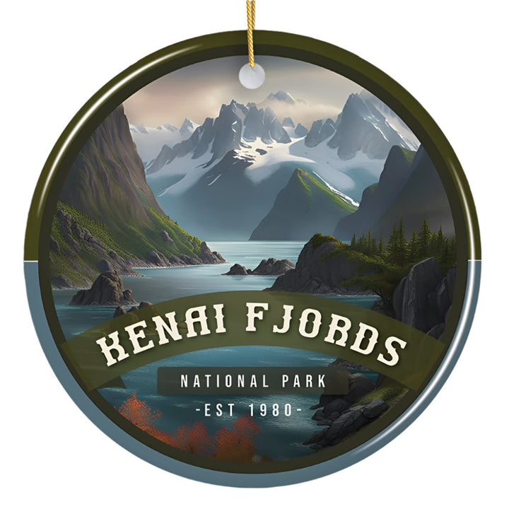 Kenai Fjords National Park Retro Style Ornament, Alaska USA Tourist Attraction and Gift Ceramic Ornament OrnamentallyYou 