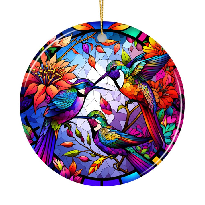 Natural Beauty and Elegance Hummingbird Ceramic Ornament, Stained Glass Theme Artistic Nature Ceramic Ornament OrnamentallyYou 