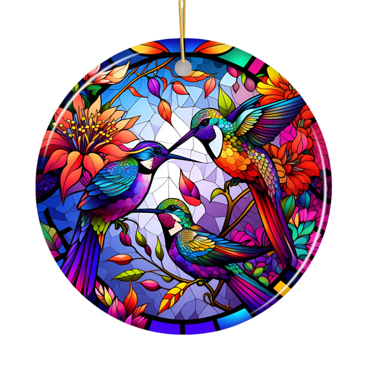 Natural Beauty and Elegance Hummingbird Ceramic Ornament, Stained Glass Theme Artistic Nature