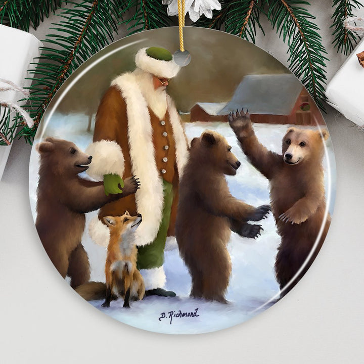 Santa and his Bears Folklore Christmas Ornament Ceramic Ornament OrnamentallyYou Circle 