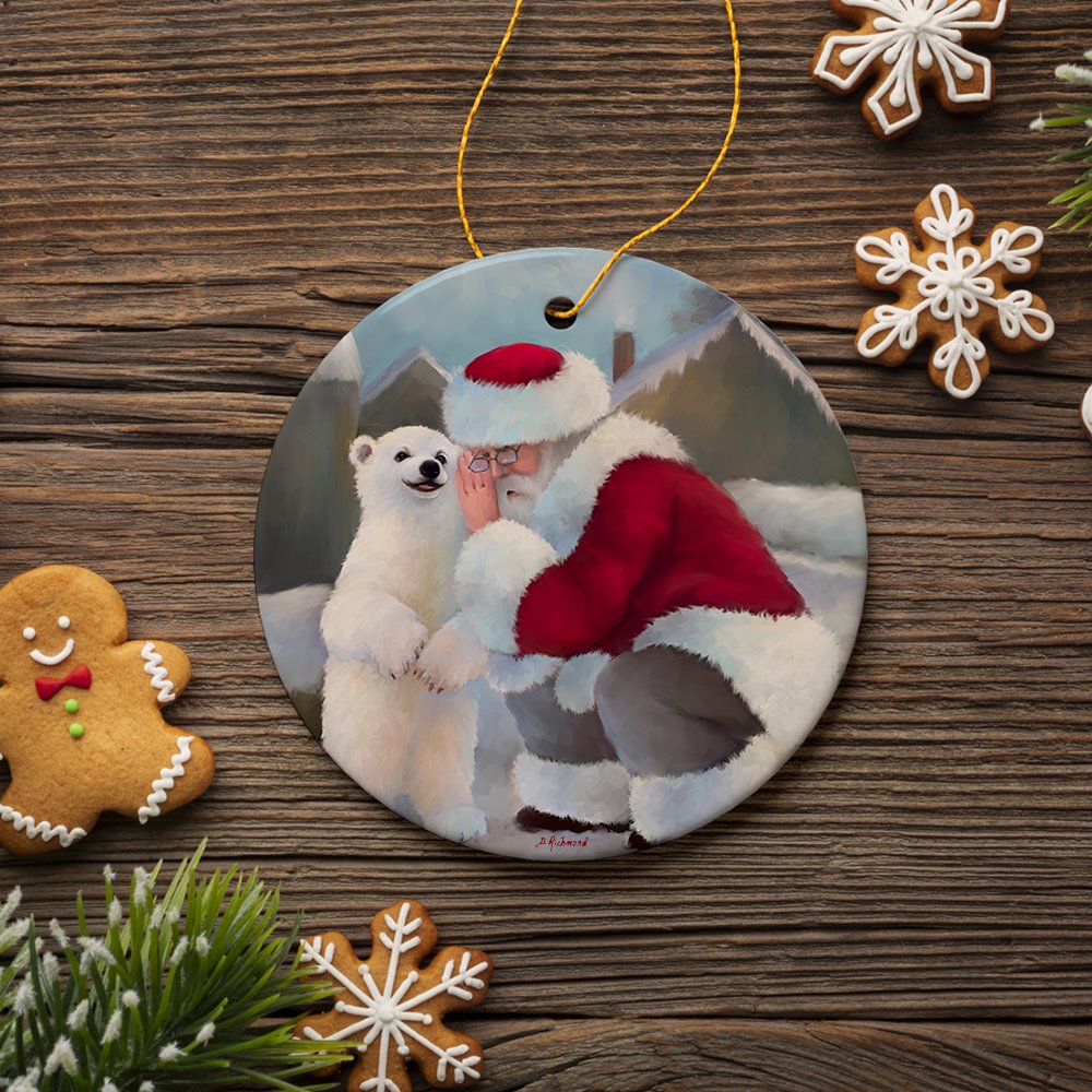 Sharing Secrets Santa and Polar Bear Winter Dream Christmas Ornament Ceramic Ornament OrnamentallyYou 