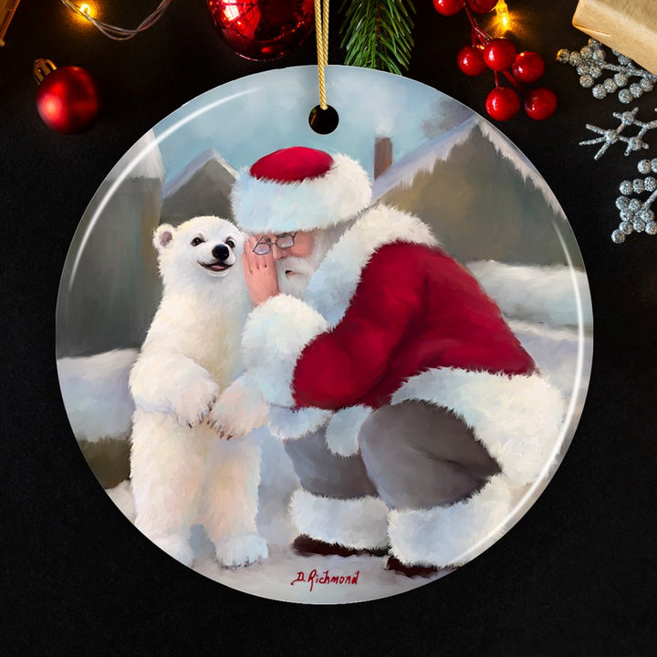 Sharing Secrets Santa and Polar Bear Winter Dream Christmas Ornament Ceramic Ornament OrnamentallyYou Circle 