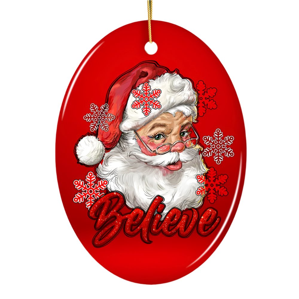 Vintage Believe Santa Christmas Ornament Ceramic Ornament OrnamentallyYou 