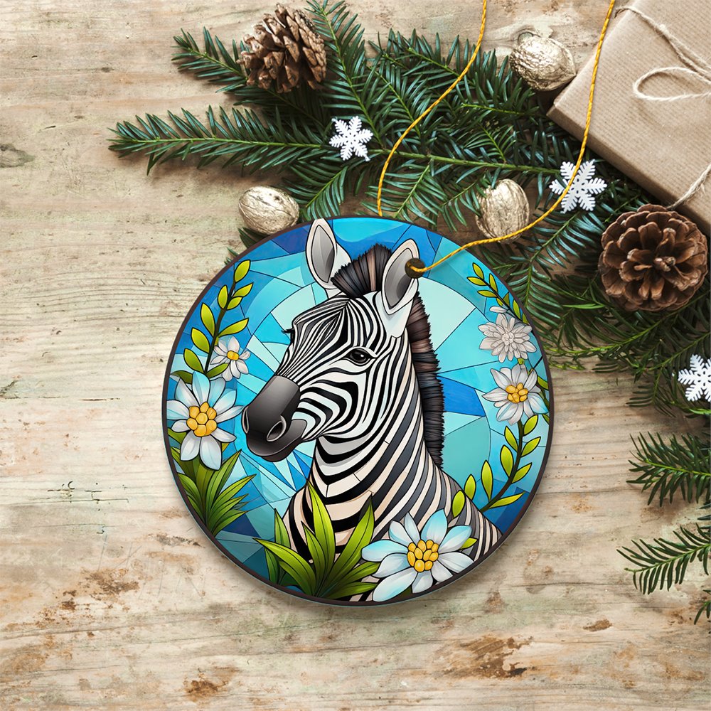 Zebra Stripes Safari Stained Glass Style Ceramic Ornament, African Animals Christmas Gift and Decor Ceramic Ornament OrnamentallyYou 