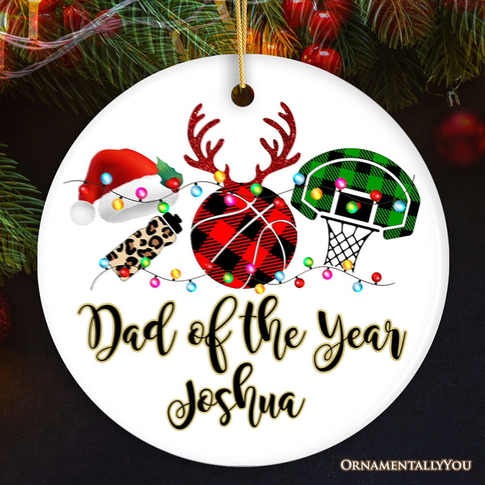 Personalized Basketball Buffalo Plaid Leopard Merry Christmas Ornament, Team and Coaches Gift Ceramic Ornament OrnamentallyYou Circle 